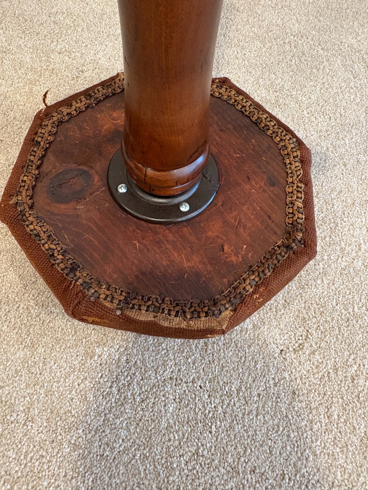 Antique Piano Stool with Iron Base & Adjustable Seat Height