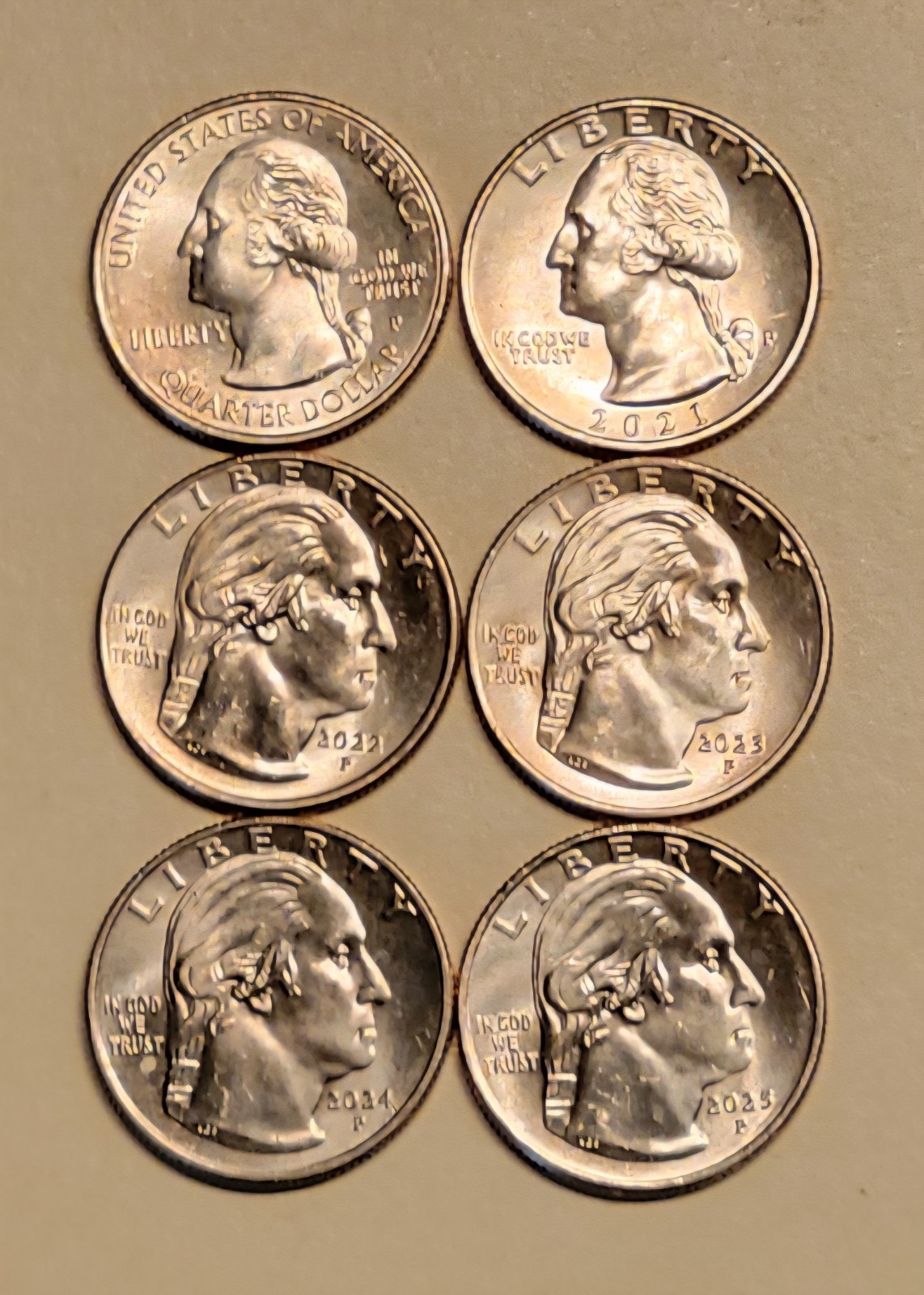 Lot of 6 Washington Quarters 2020P-2025P MS Proof-like Mirror Finish BU GEM