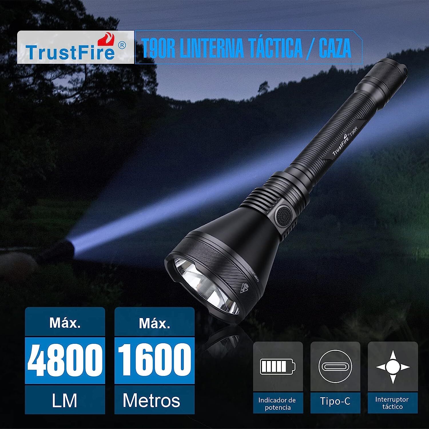 Trustfire T90R Long Distance Flashlight 4800Lumens Hunting Led Flashlights 1600M