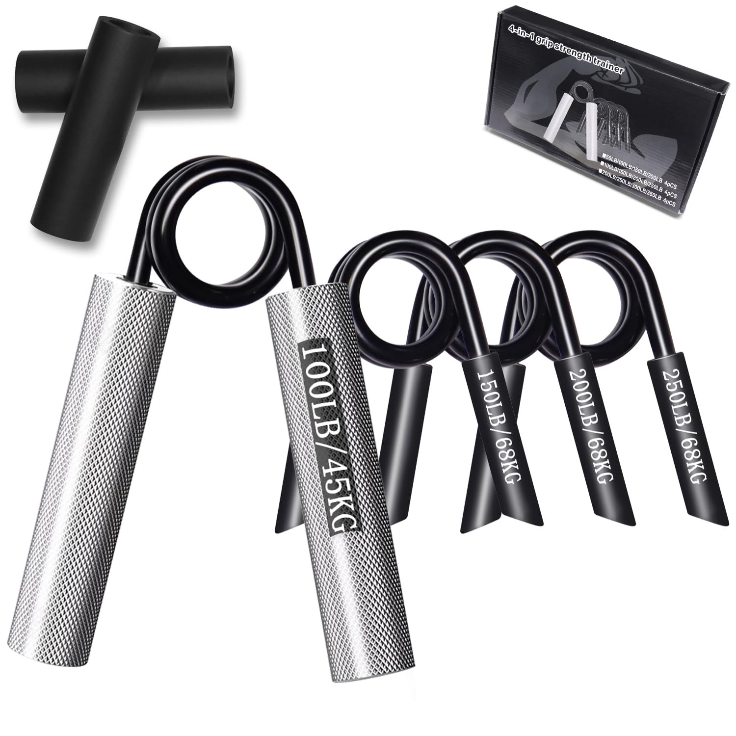 Grip Strength Trainer 4 Pack, 100LB-250LB Hand Gripper Strengthener, Non-Slip...