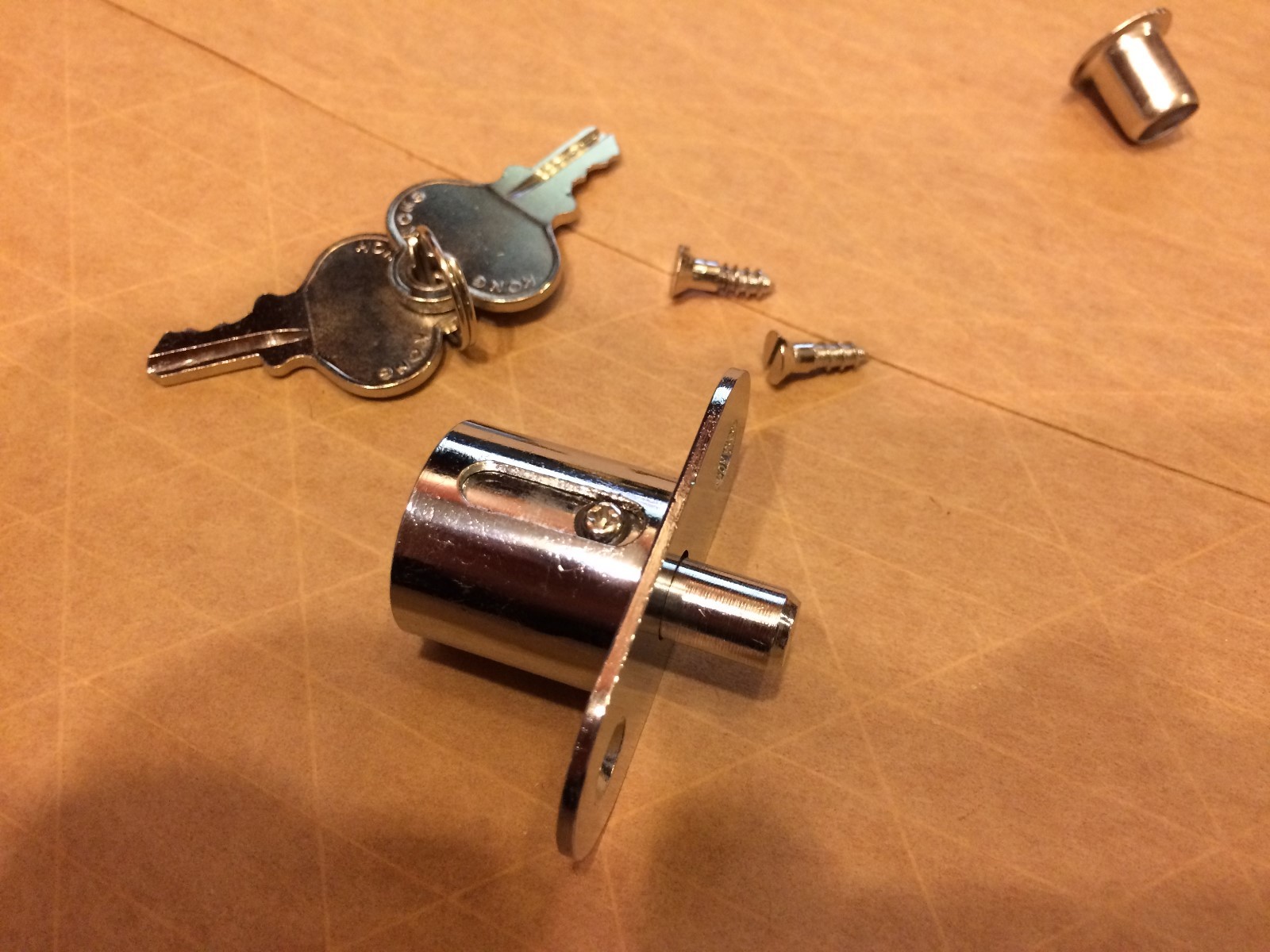Solid Brass Keyed Different Push Lock Chrome Plated Drawers or Sliding Doors NIB