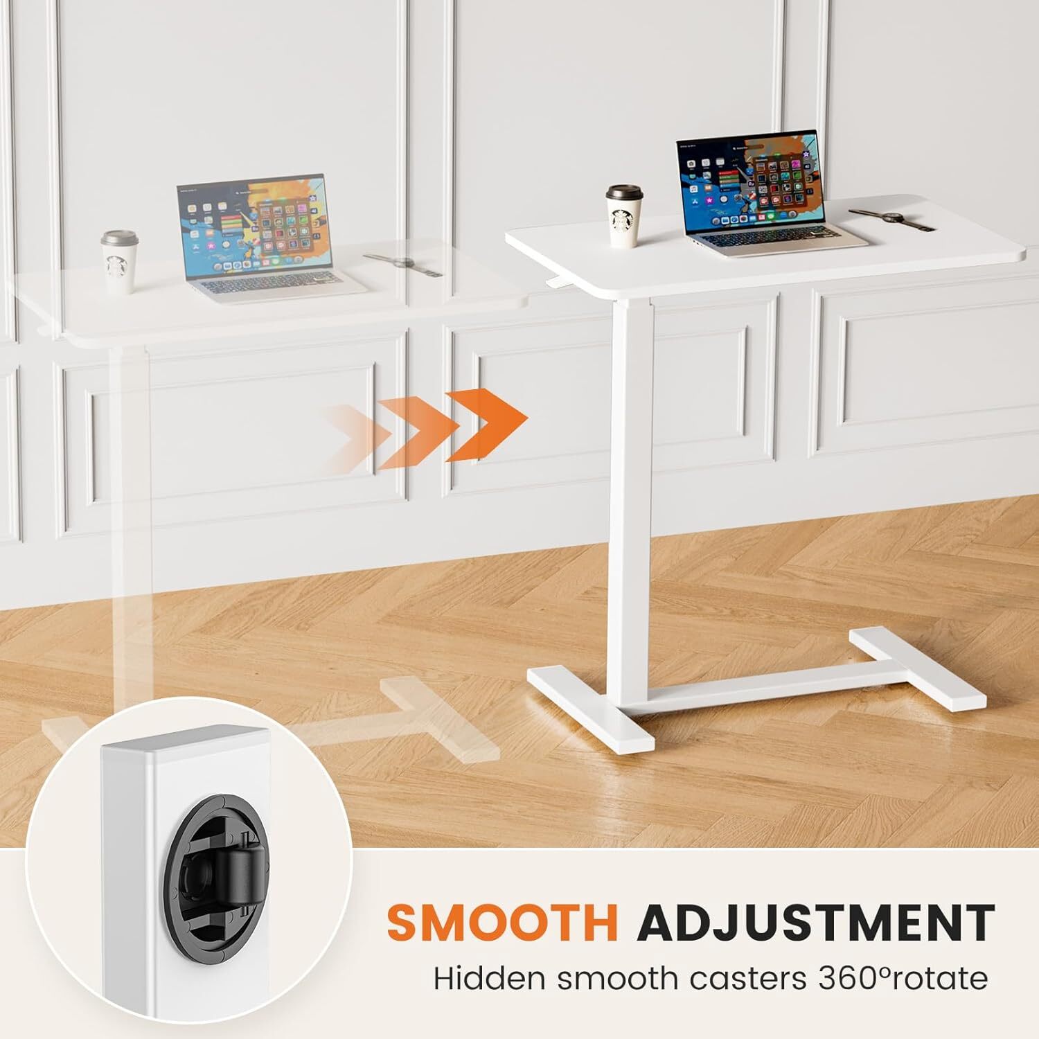 Adjustable Use Bed Standing Table Office Home Overbed Bedside Table with Wheels