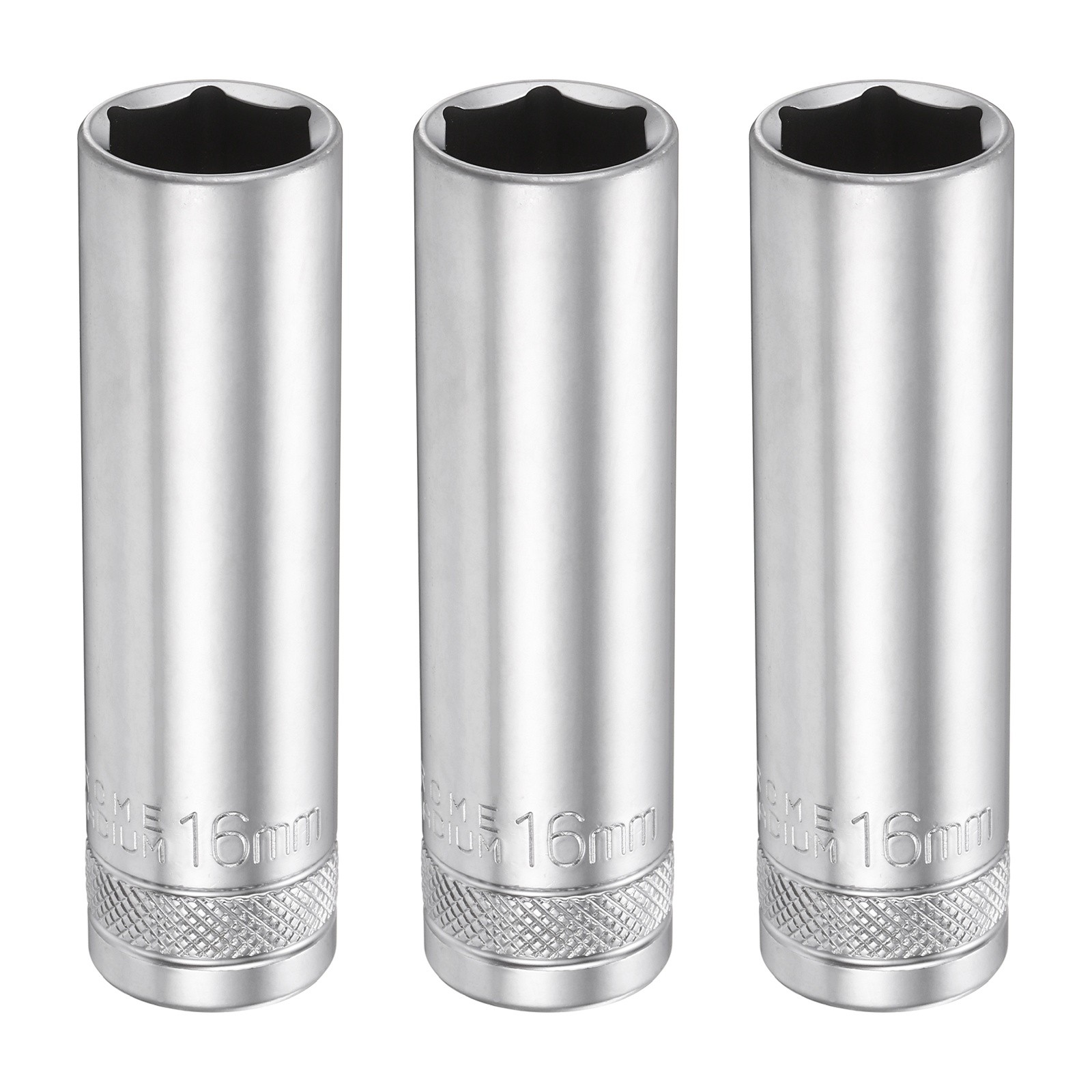 3pcs 6 Points Deep Socket 1/2" Drive 16mm Nickel Plating Hex Socket 3.1" Long