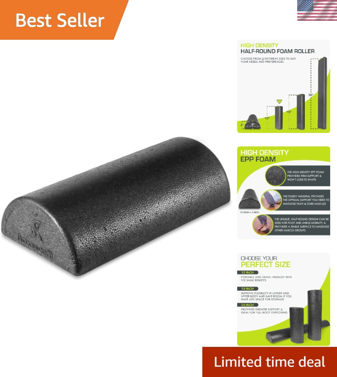 Firm 12'' High-Density Foam Roller - Perfect for Yoga, Pilates & Massage Therapy