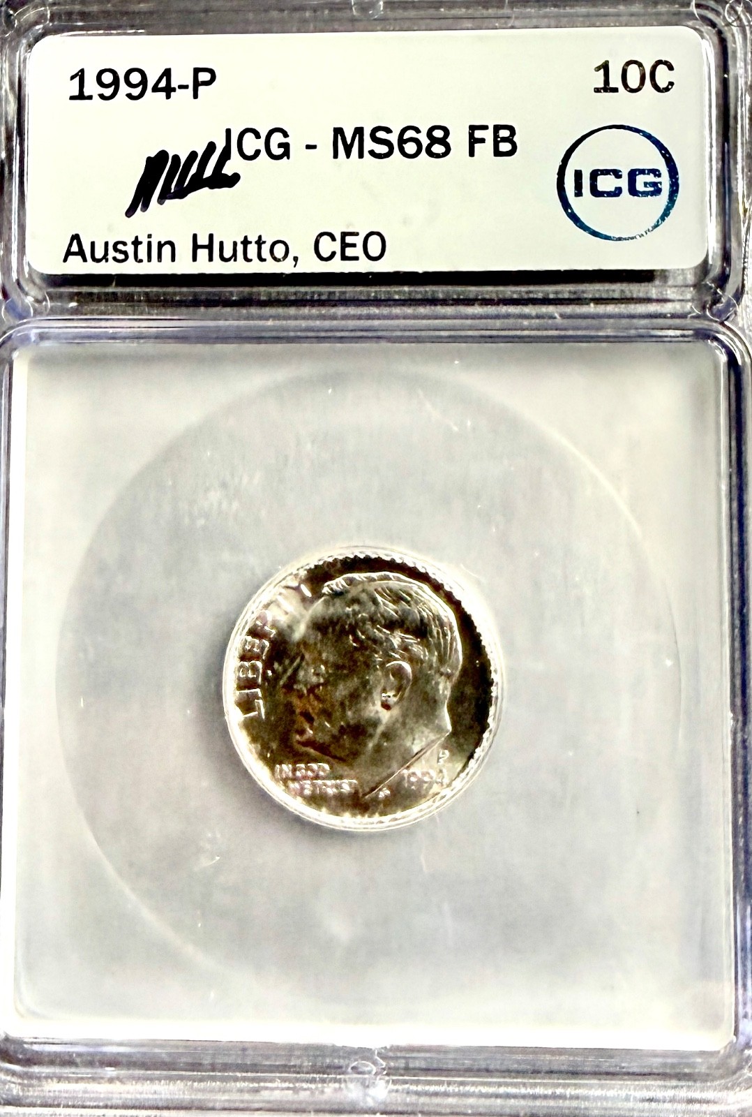 1994-P Roosevelt Dime 10c Coin - Certified ICG MS68 FB - $1,800 Value