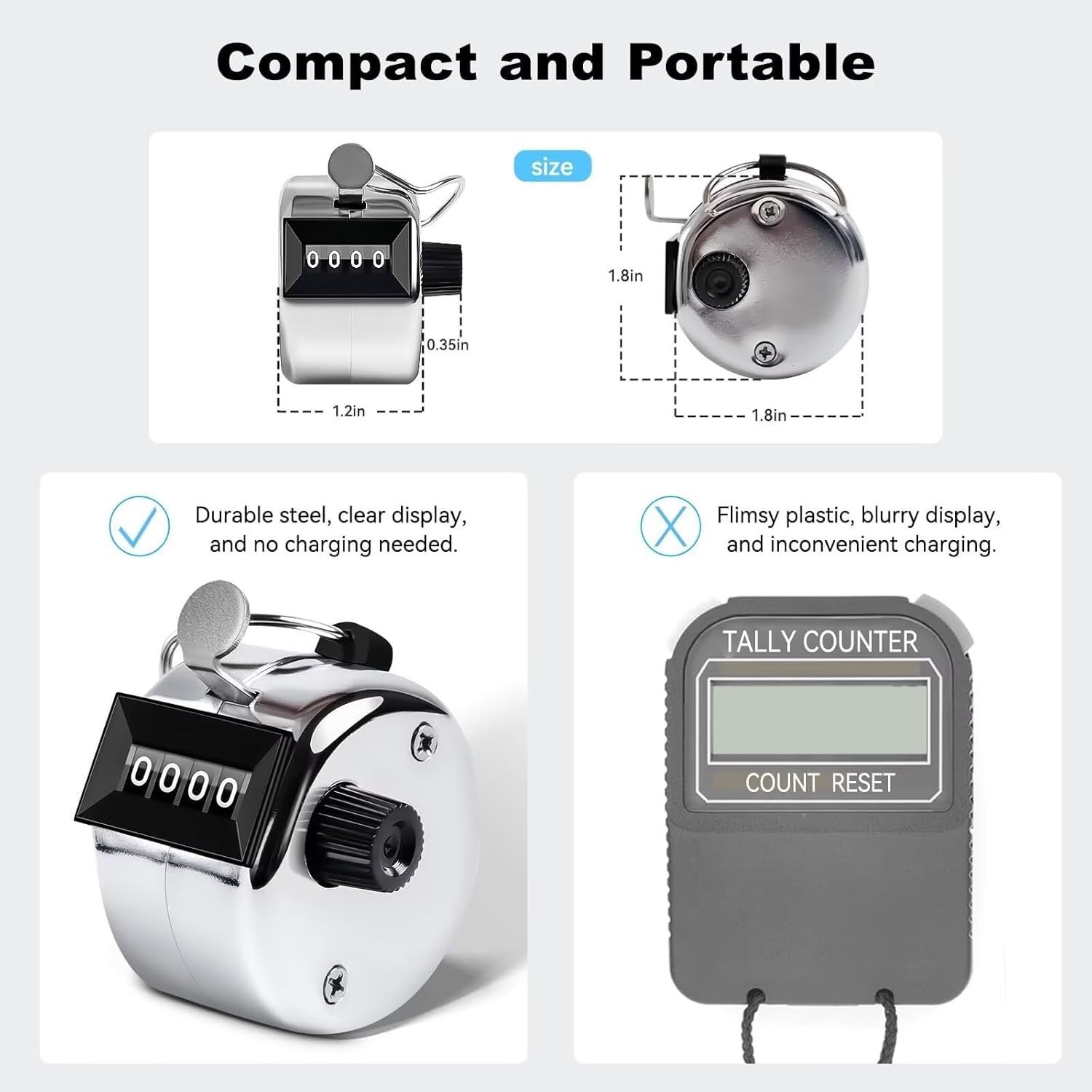 Compact Metal Clicker Counter with Tactile Feedback for Accurate Tracking