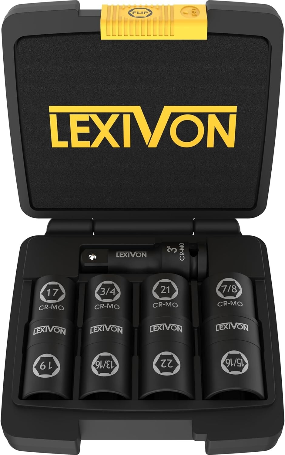LEXIVON Lug Nut Impact Socket Set,1/2-Inch Drive Innovative 8-in-4 Flip LX-110