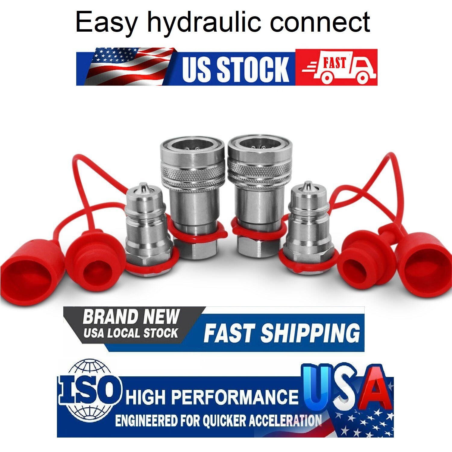 2 Sets 1/2" Ag Hydraulic Quick Connect Couplers Couplings, Poppet Pioneer Style