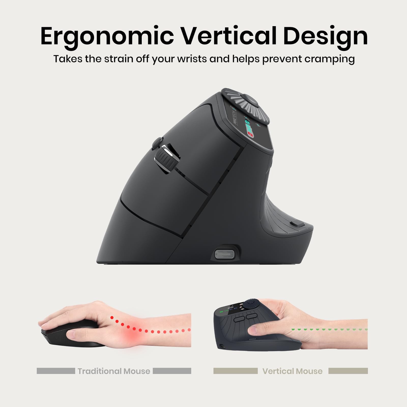 Vertical Ergonomic Mouse 2.4G Wireless Bluetooth Task Window Switching Black