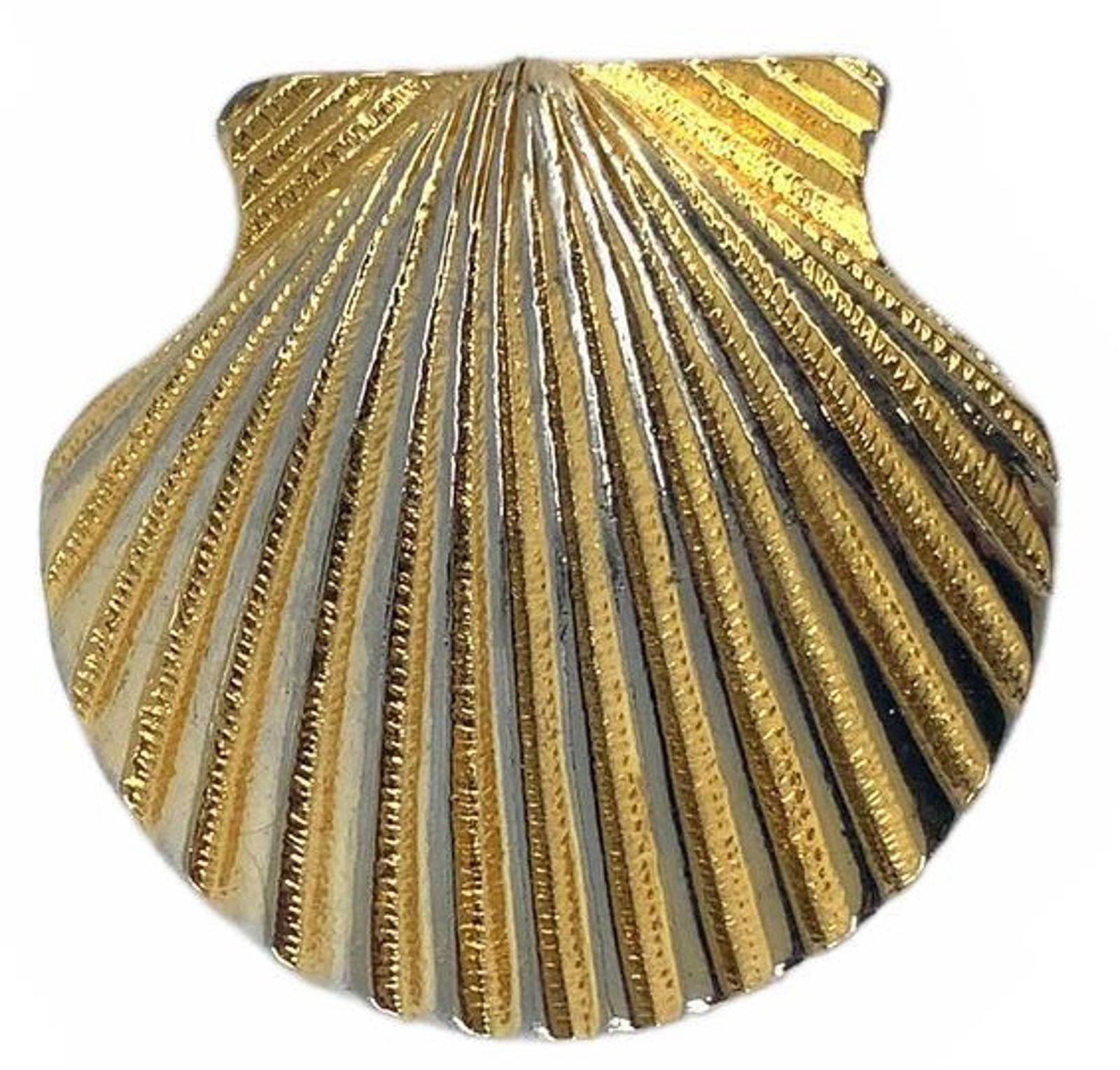 Vintage Gold Silvertone Scallop Shell Scarf Slide Two Tone Nautical Beach Boho