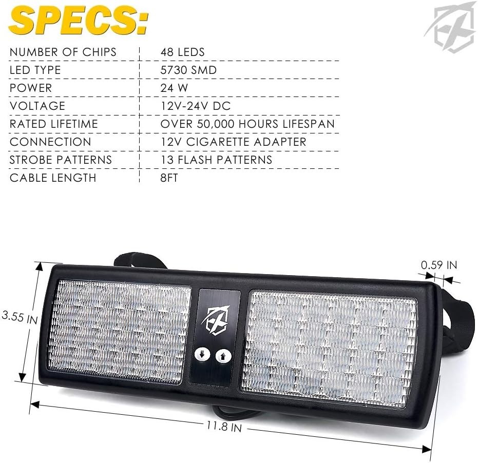 Multi Color 48LED Visor Strobe Lights Interior Windshield Sunshield Hazard Wa...
