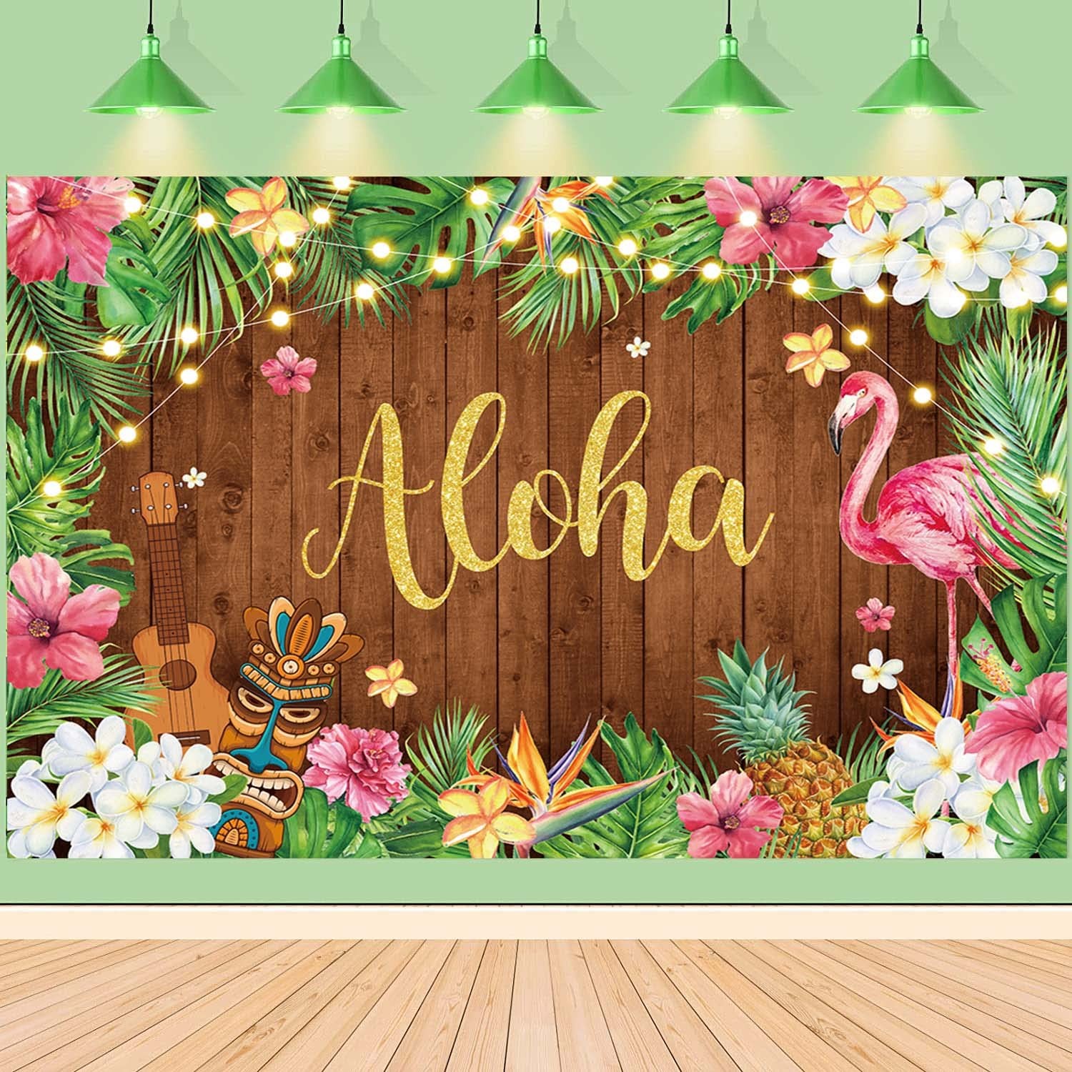 Cumia Summer Aloha Luau Party Backdrop Hawaiian Flamingo Background Palm Leaves