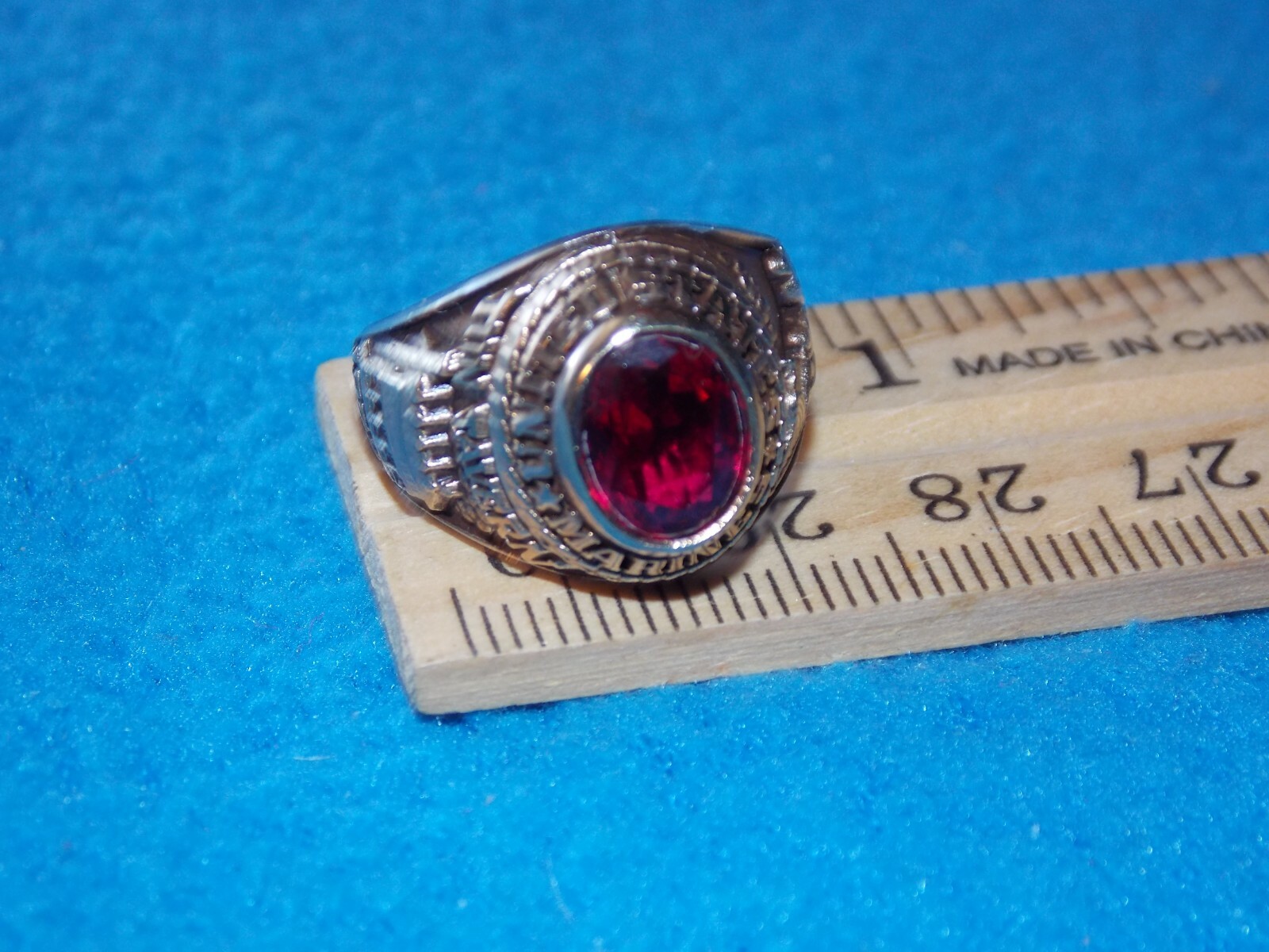 VINTAGE - U.S. MARINES WOMEN'S RED STONE SIZE 8.5 RING - NOS -  ALPHA BRAND