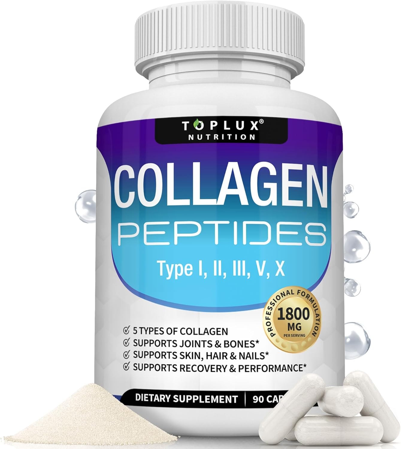Toplux Multi Collagen Peptides Pills 1800 Mg Complex  Premium Collagen Complex
