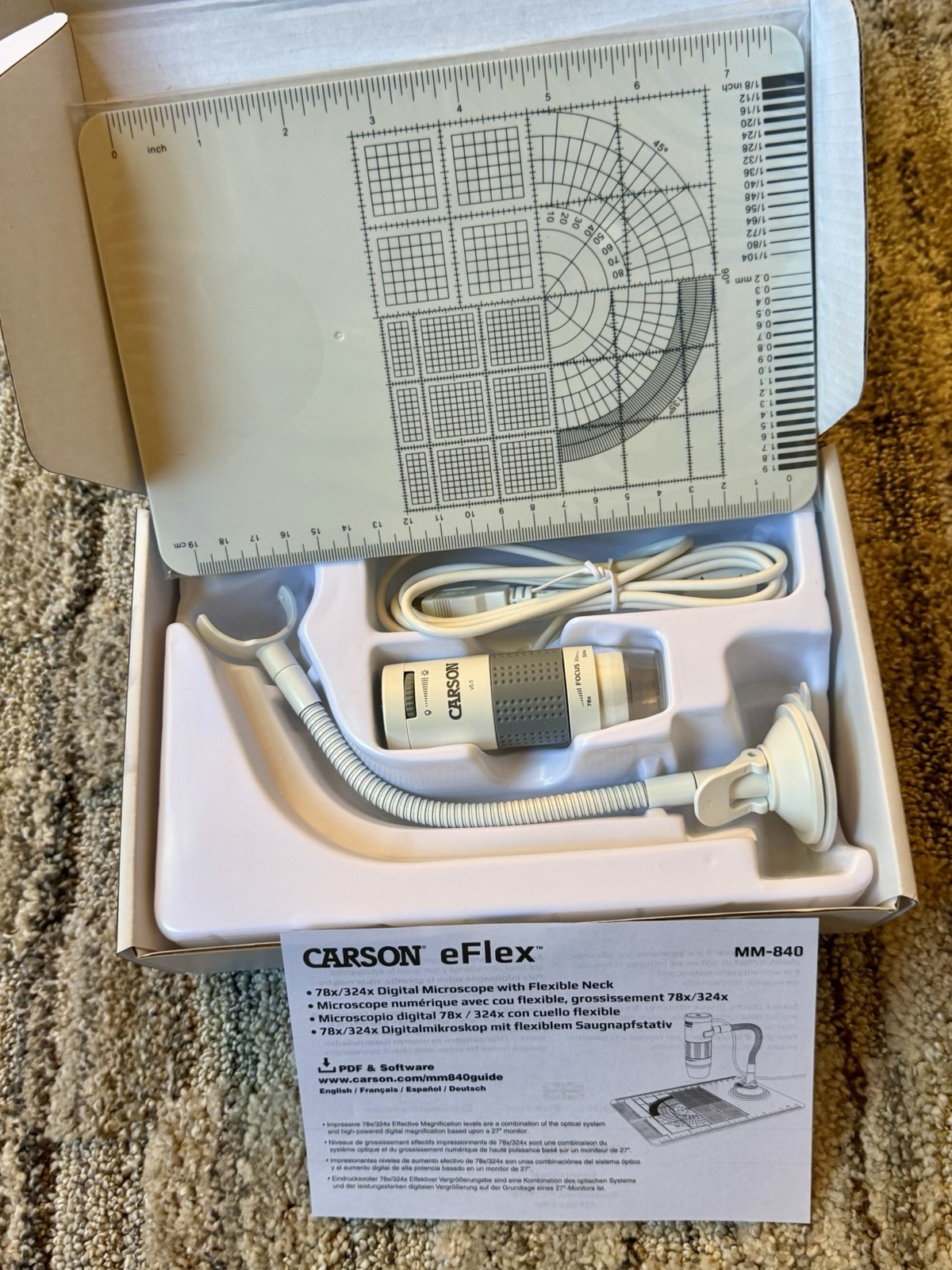 Carson eFlex 75x/324x Digital Microscope - Complete in Box