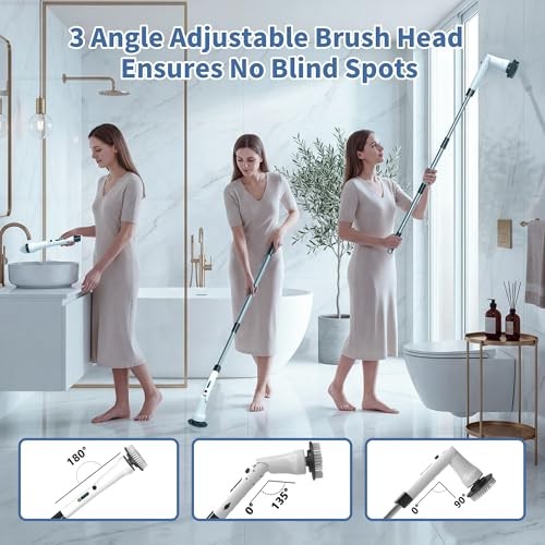 Electric Spin Scrubber, Hillyfe Bathroom Scrubber Electric with 7 White