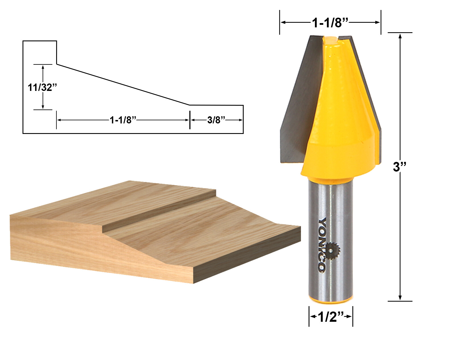 Bevel Vertical Raised Panel Router Bit - 1/2" Shank - Yonico 12144