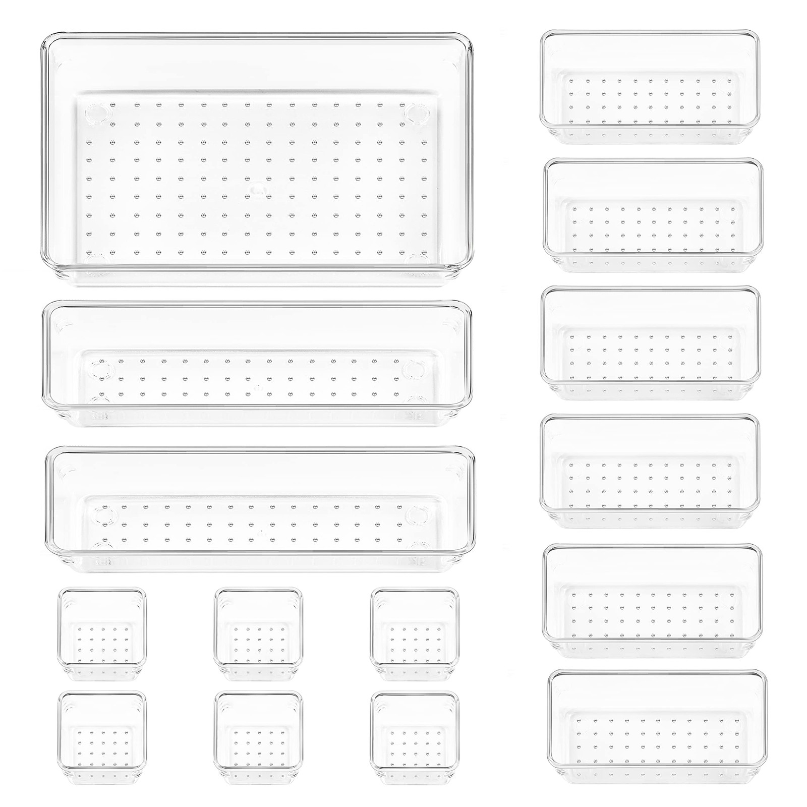 15 PCS Clear Plastic Drawer Organizers Set, 4-Size Versatile Bathroom and Van...