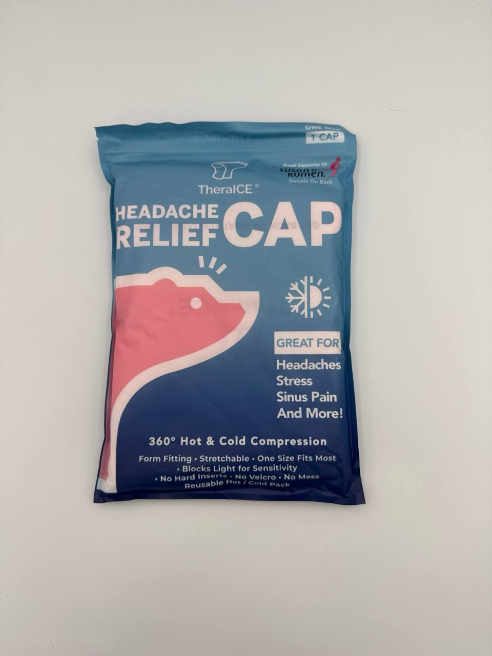 TheraICE Headache Relief Cap 360° Hot & Cold Compression Migraine Ice Mask Pink