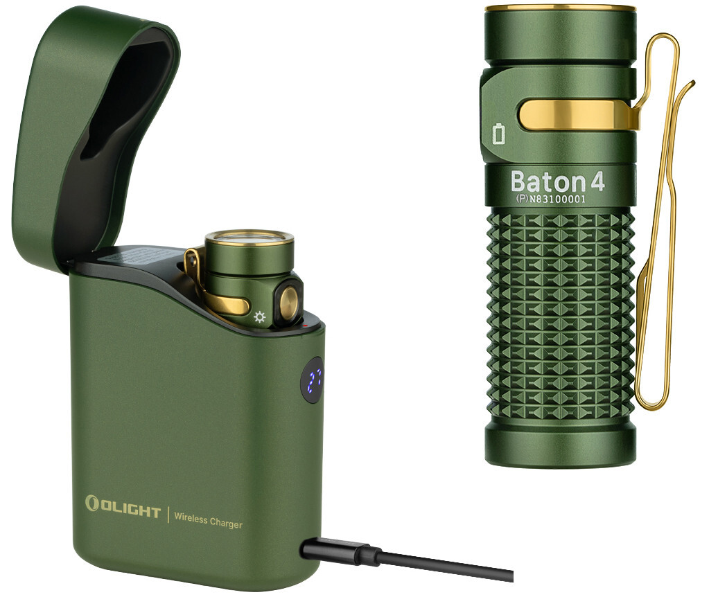 Olight Baton 4 OD Green Premium Rechargeable Flashlight & Charging Case, 1300 L