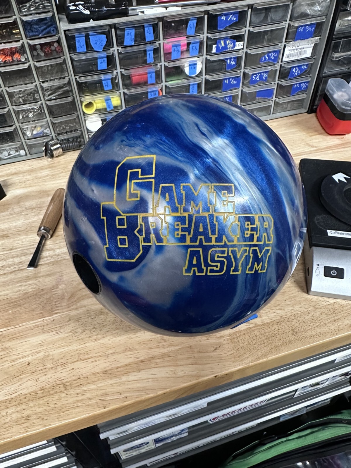 USED -Bowling Ball - 15 Pound-Ebonite "GB ASYM" DRILLED WEIGHT - 14lb 12oz