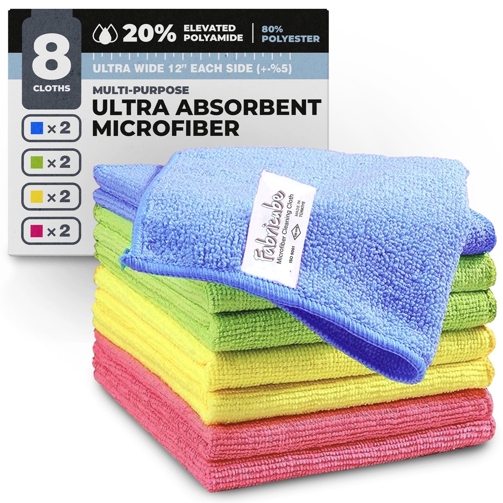 Turkish Microfiber Cleaning Cloth of 4 Colors | 20% Polyamide for Elevated Li...