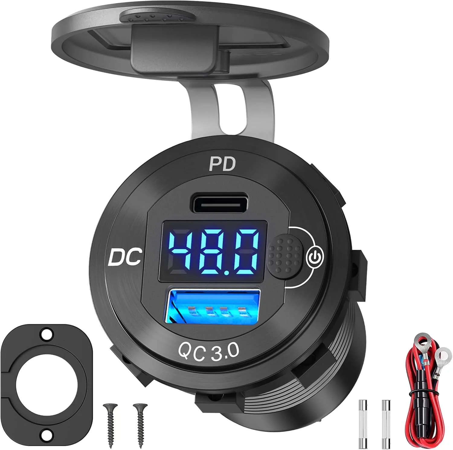 High Voltage USB Outlet 12V 24V 36V 48V 60V Aluminum Car Charger Socket, PD 30W
