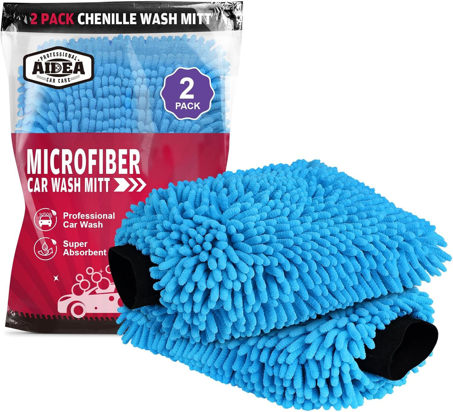 Car Wash Mitt Microfiber-2PK, Scratch-Free& Lint-Free, Premium Chenille Micro...