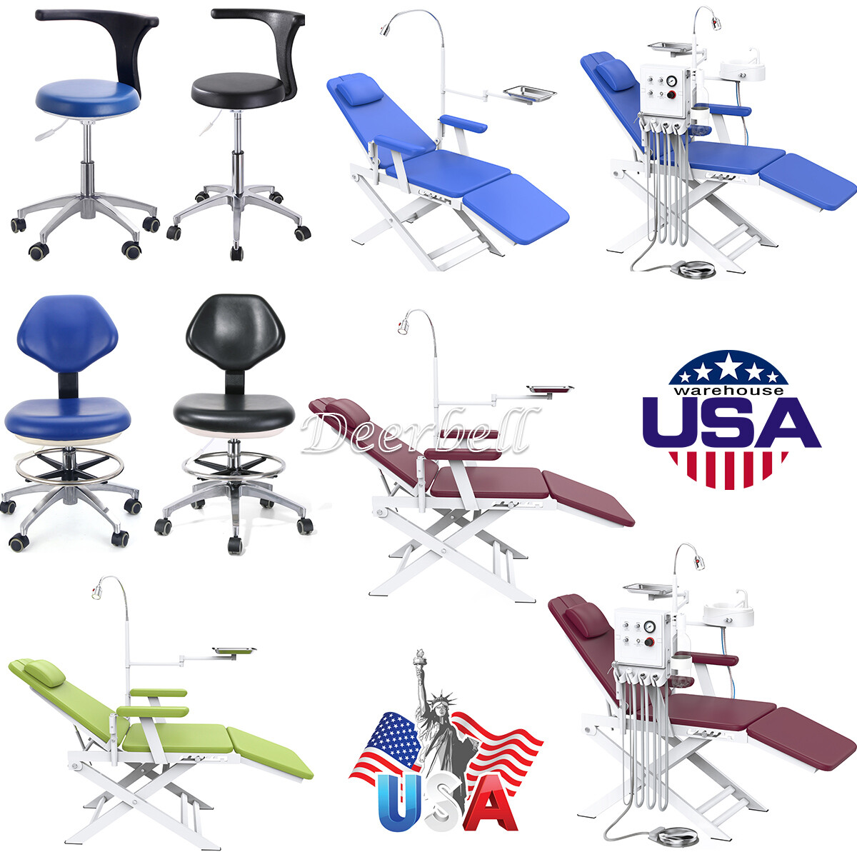 AZDENT Dental Folding Chair with LED Light Turbine Unit /Dentist Stool Chair