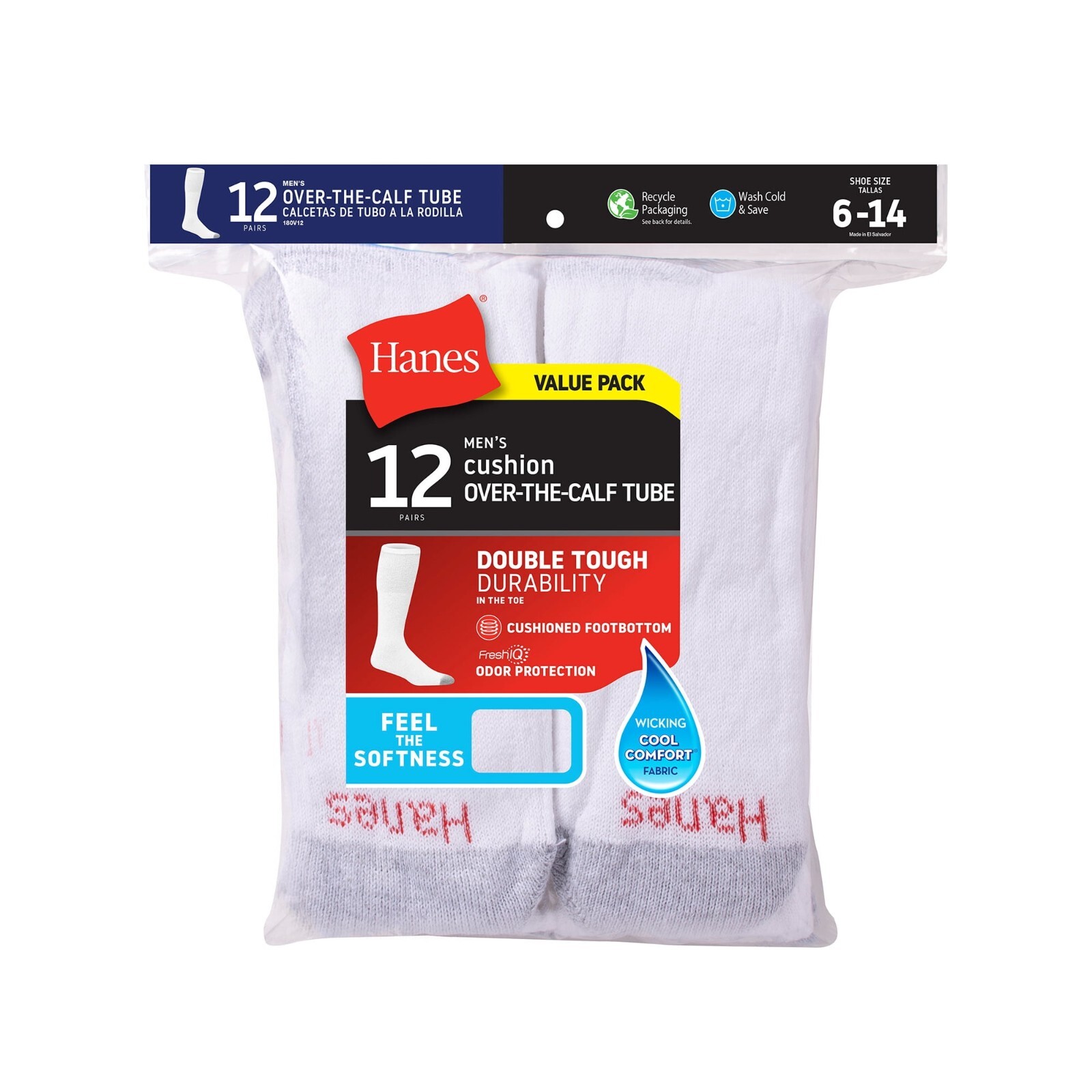 Hanes Men'S Double Tough Durability Over-The-Calf Tube Socks, 12-Pack