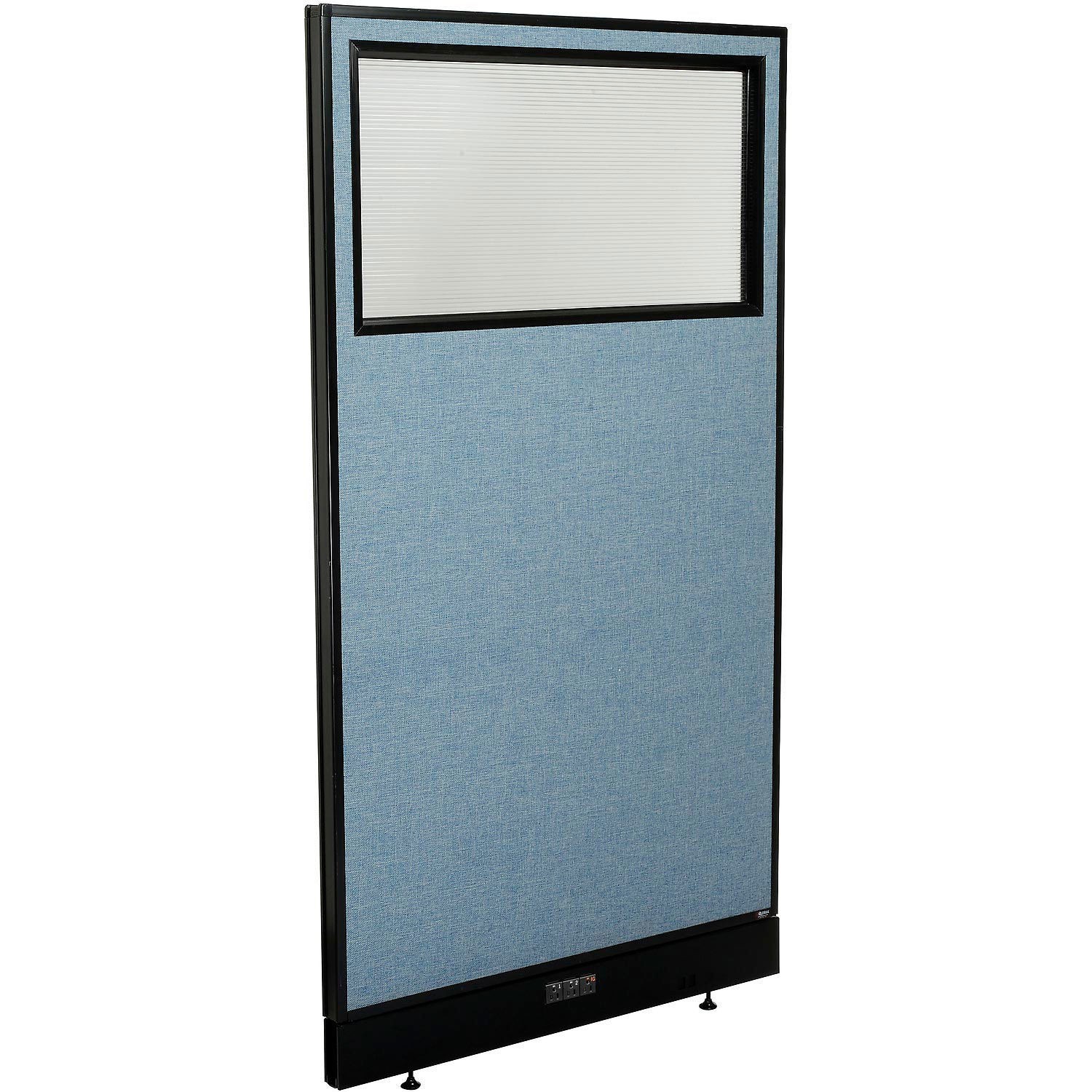 36-1/4"W x 64"H Electric Office Partition Panel with Partial Window Blue
