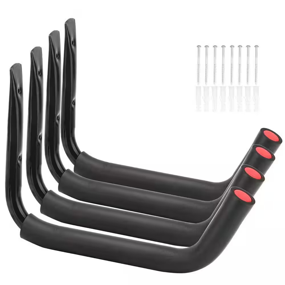 4 Pack 15 In. Kayak Steel Storage Rack, 100 Lb. Canoe Wall Mount Hooks, Snowboar