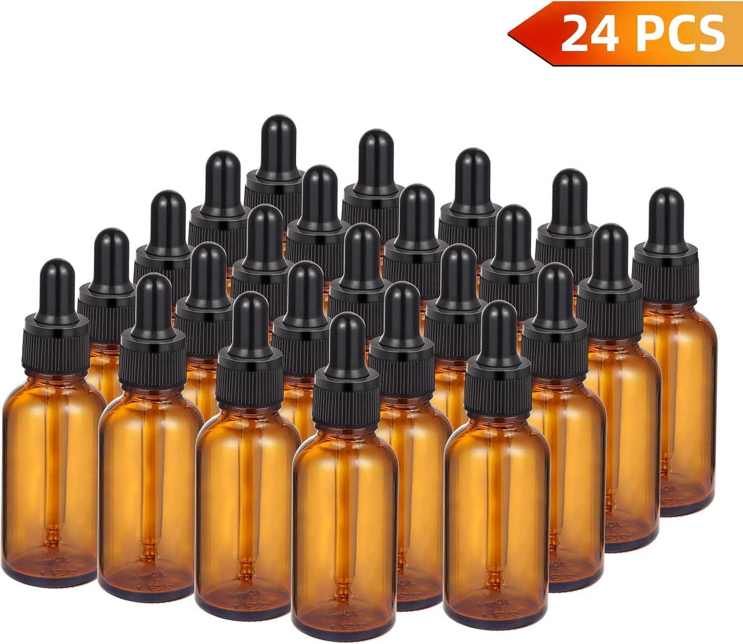 24 Pack 1oz Amber Glass Eye Dropper Bottle 30ml with 2pcs Stainless Steel Funnel