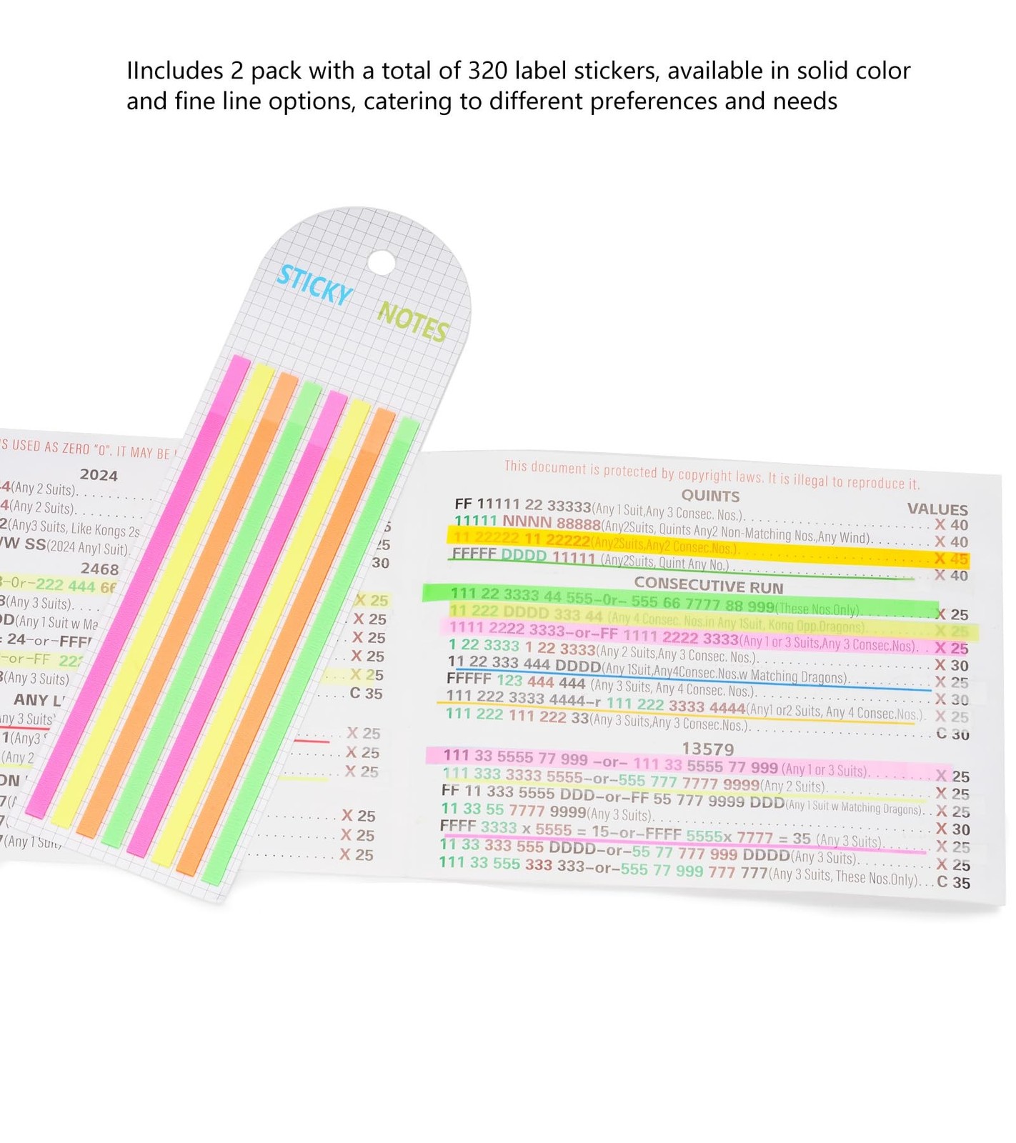 Transparent Mahjong Line Finder Notes, for Players, Beginner Rule Reader & St...