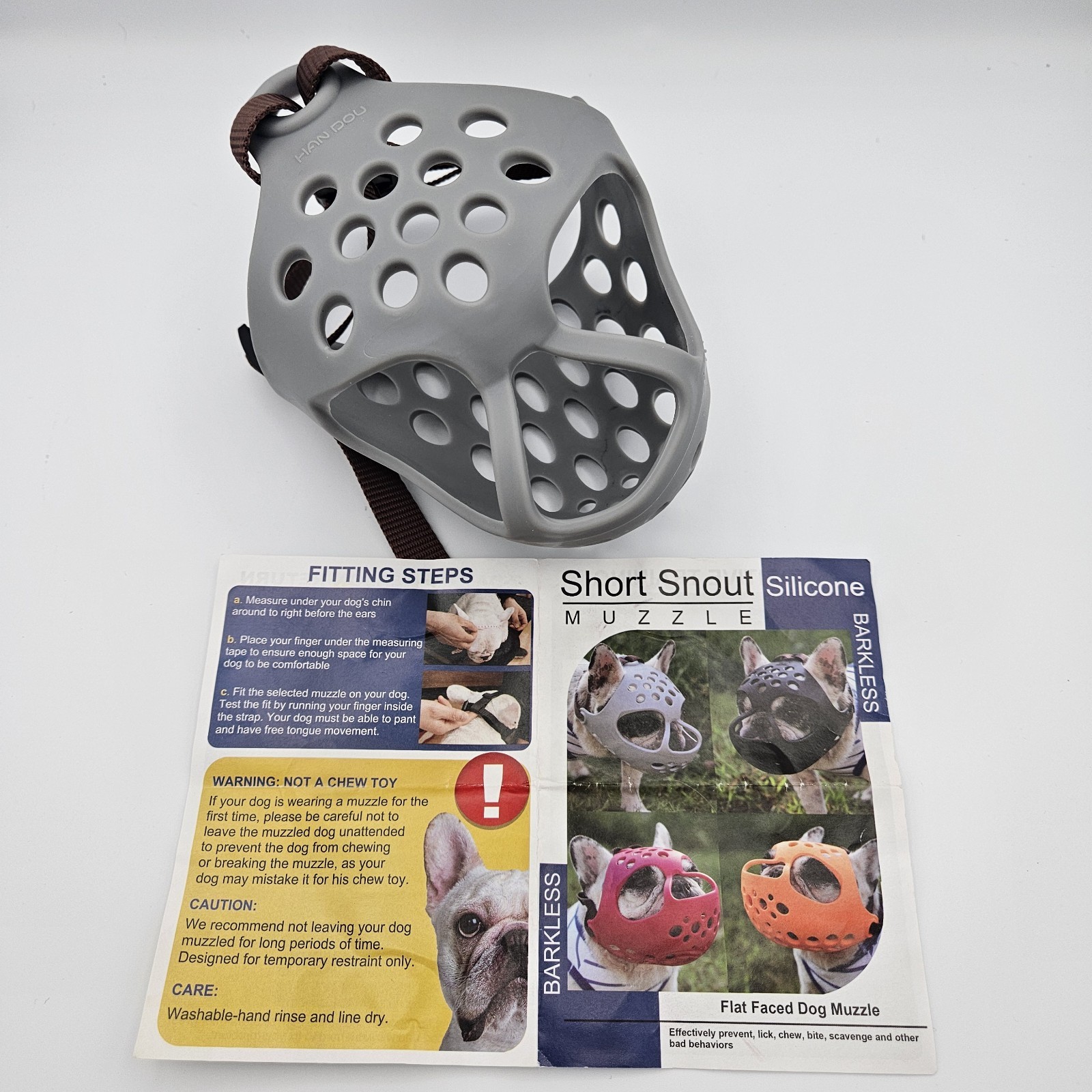 BARKLESS Dog Muzzle for Short Snout Dogs, Soft Silicone Muzzle for Biting Large