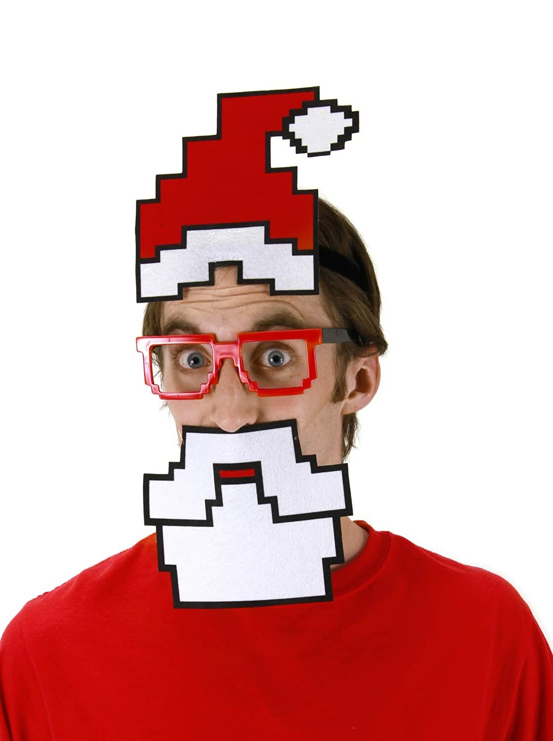 Adult Unisex Pixel Movie 8-Bit Holiday Pixel Santa, Glasses & Bear Costume Kit