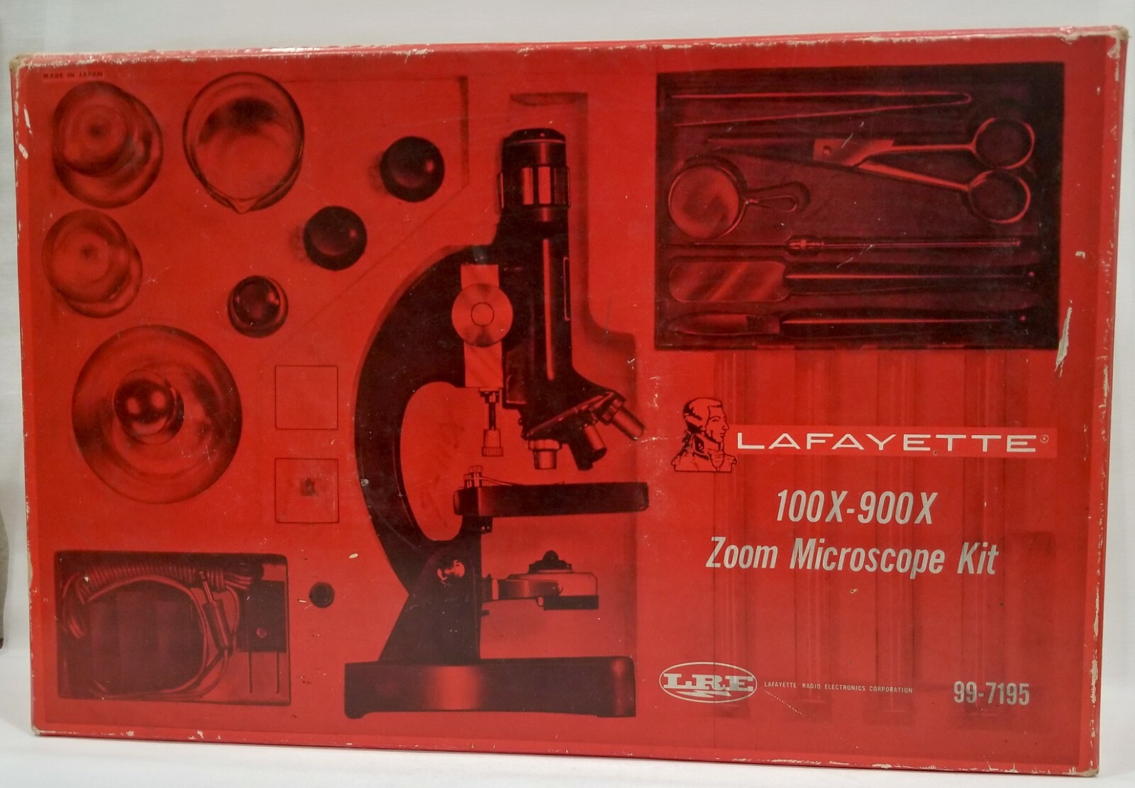 Vintage Microscope Lafayette 99-7195 100X-900X Zoom Lens, Tool Kit