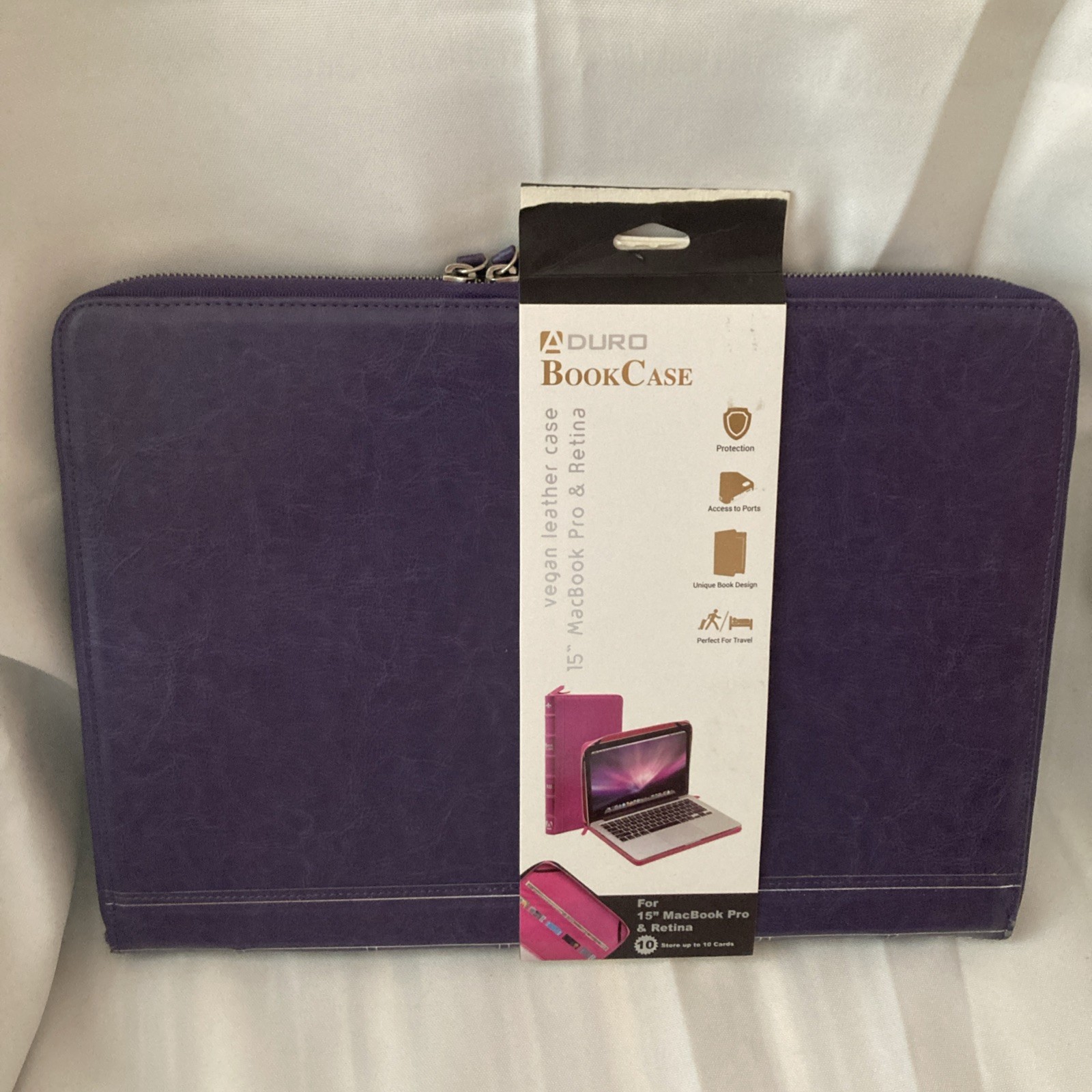 Aduro Bookcase For 15” MacBook Pro & Retina-Vegan Leather-Purple Color