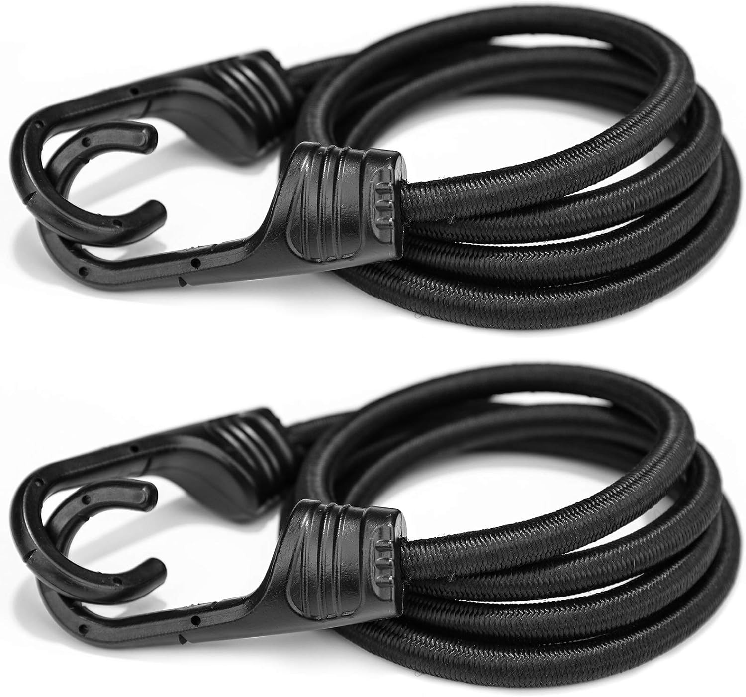 ZHOUBIN 48 Inch Black Bungee Cords with Hooks Heavy Duty, 2 Pcs