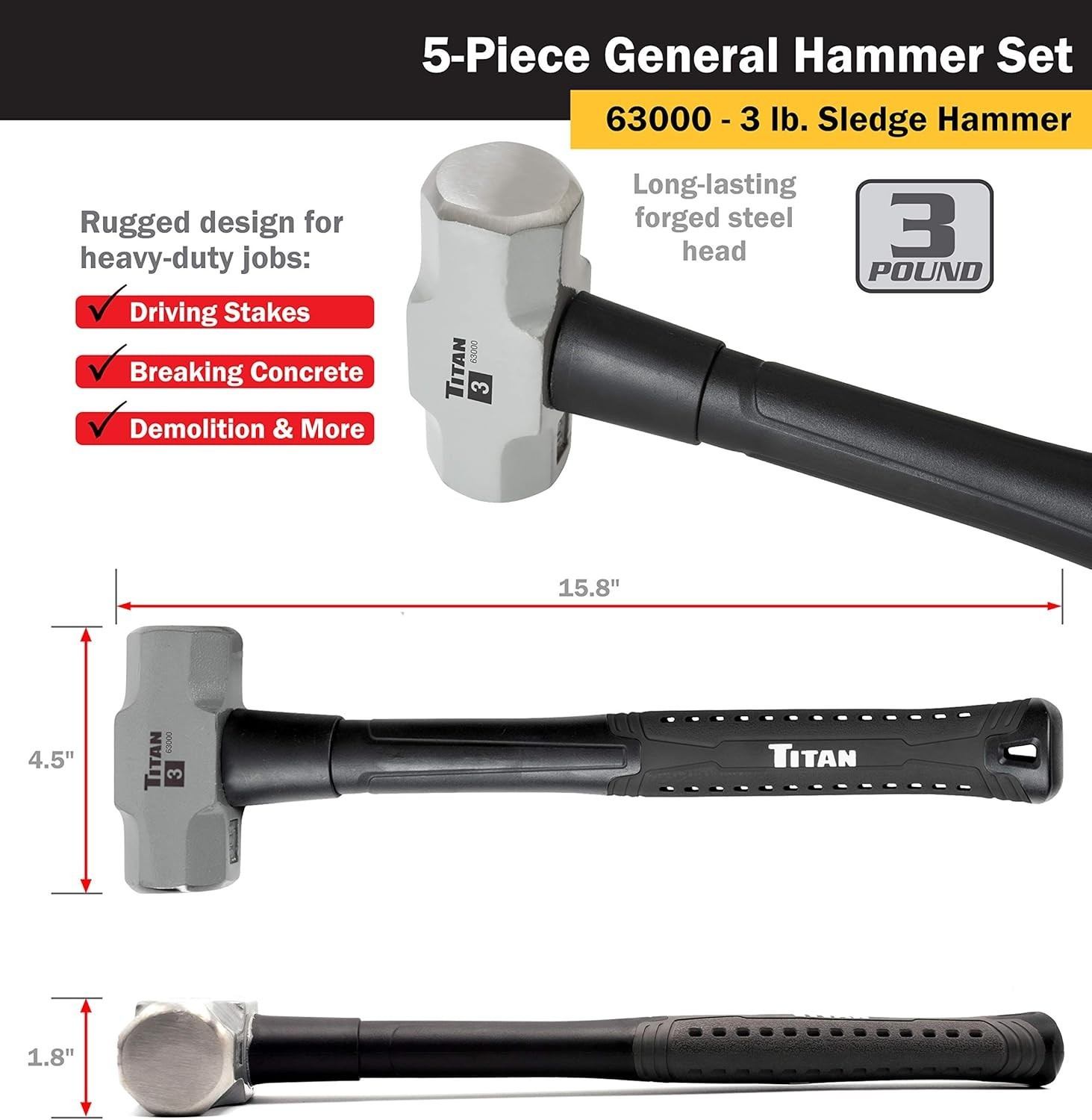 Professional 5-Piece Hammer Set with Rubber Handles
