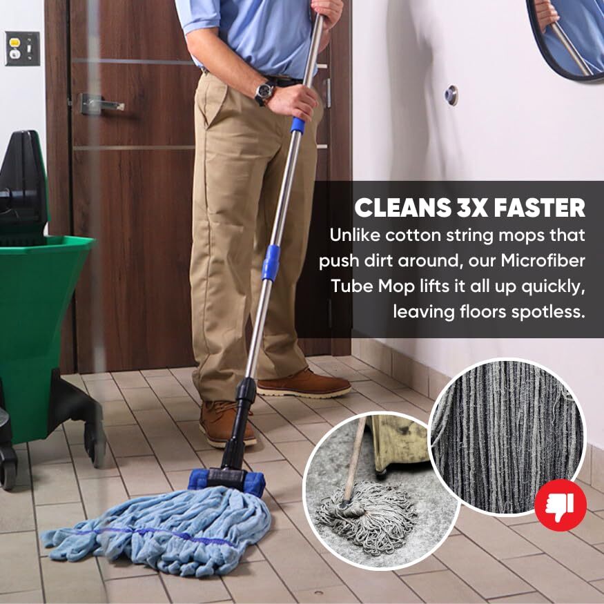 Commercial Mop Head – 1 Pack Blue Medium Microfiber Tube Mop 14 oz. | Industr...