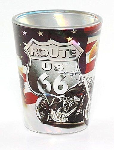 Route 66 Metallic Eagle Biker Full Wrap Shot Glass