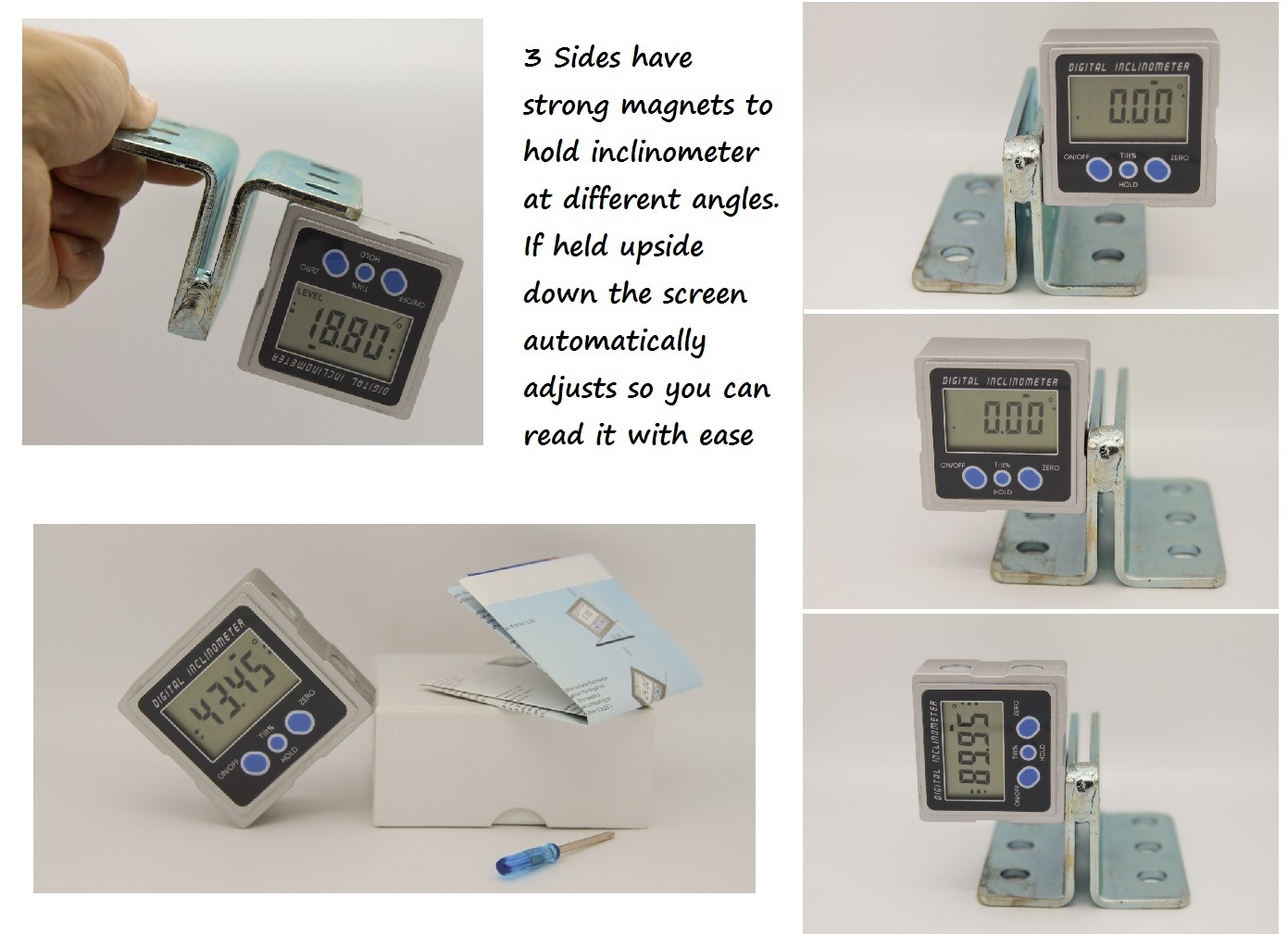 3 x Sided Magnet Digital Box Gauge Angle Protractor Level Inclinometer 0-360°