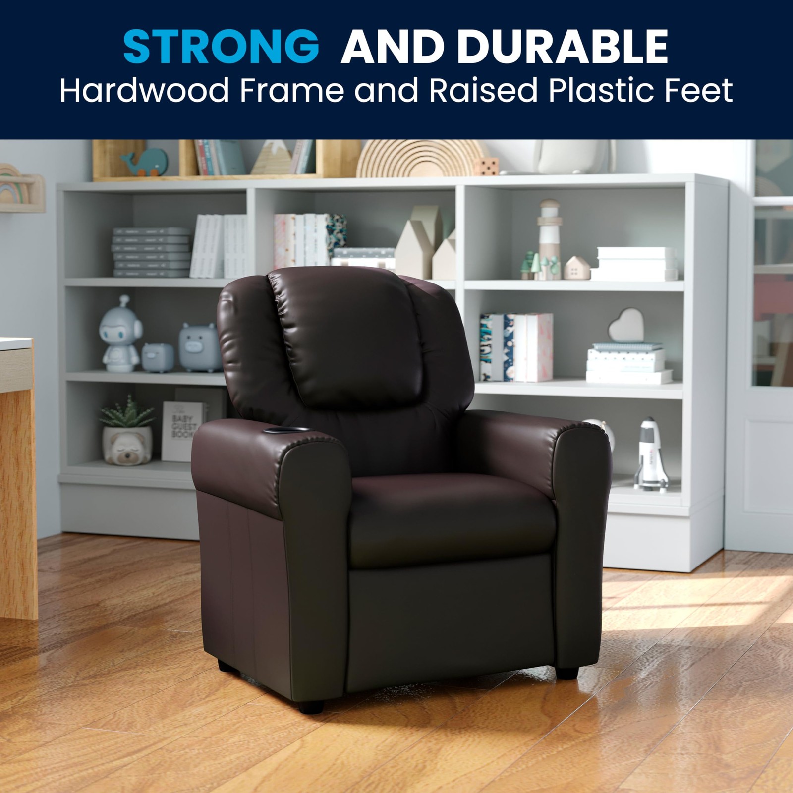 Flash Furniture Vana LeatherSoft Kids Recliner with Cup Holder, Headrest, and