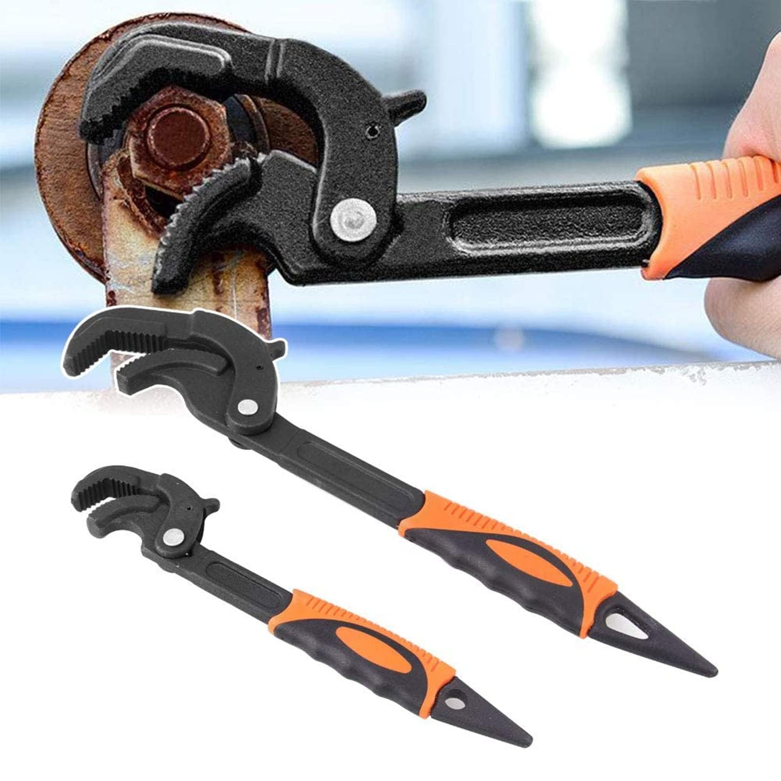 Adjustable Wrench Quick Multi-Function Spanner Power Grip Pipe Wrench Set 2 P...