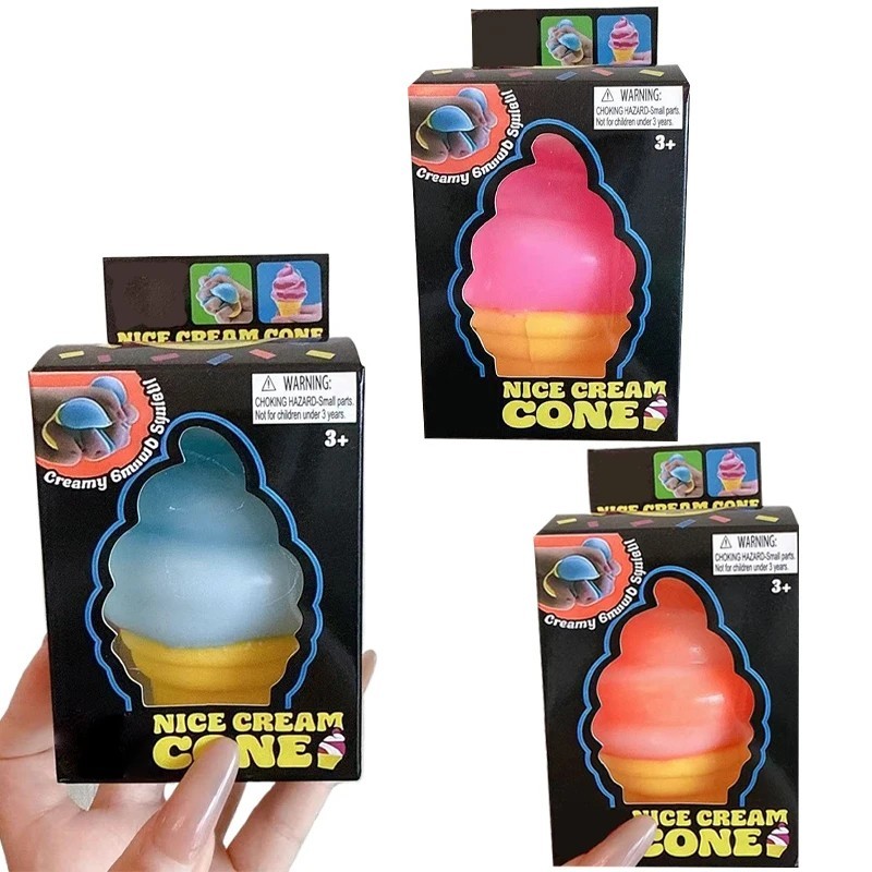 NeeDoh Nice ice Cream Cone Blue Orange Pink Ice Cream Squishy Nee Doh Box Gifts