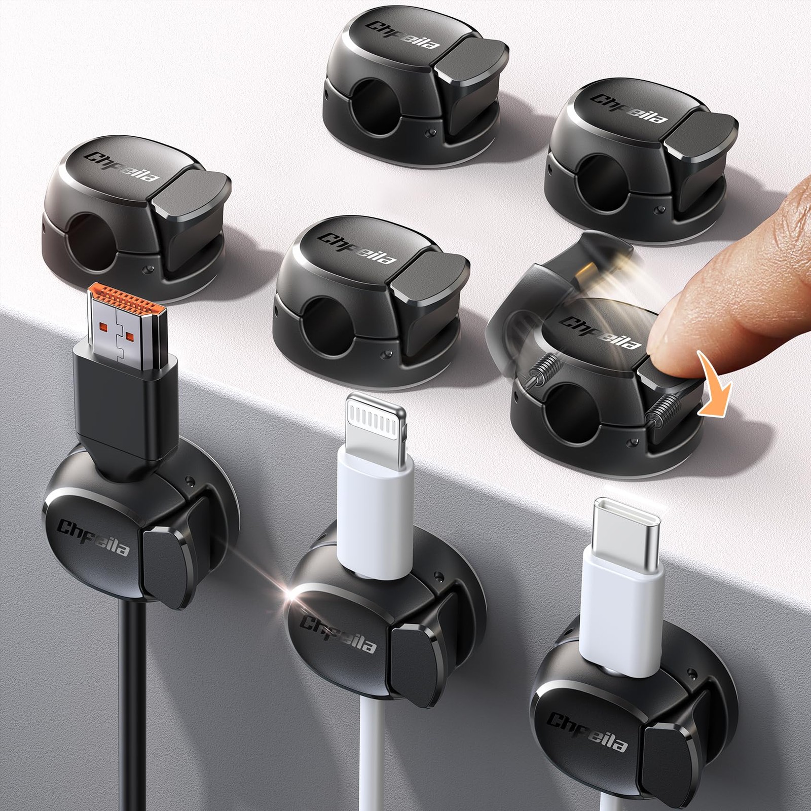 8Pack Cord Organizer Dual Spring  Clasp, Max Secure Cable Clips - Chfeila Cab...