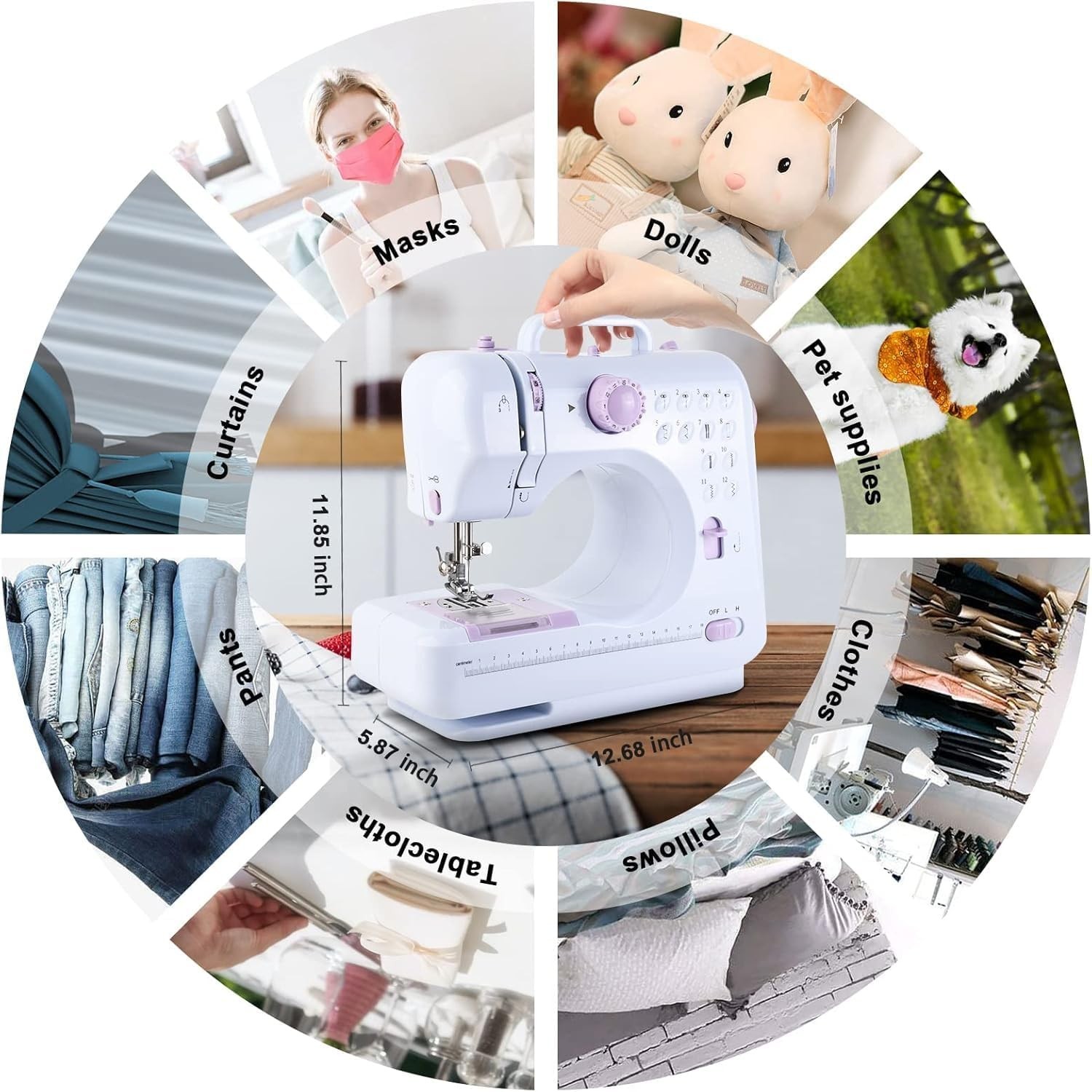 Lightweight 2-Speed Sewing Machine for Beginners & Kids - 12 Stitch Patterns