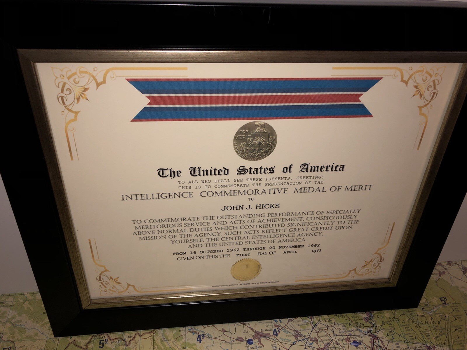 CIA - INTELLIGENCE COMMEMORATIVE MEDAL OF MERIT CERTIFICATE Type-1