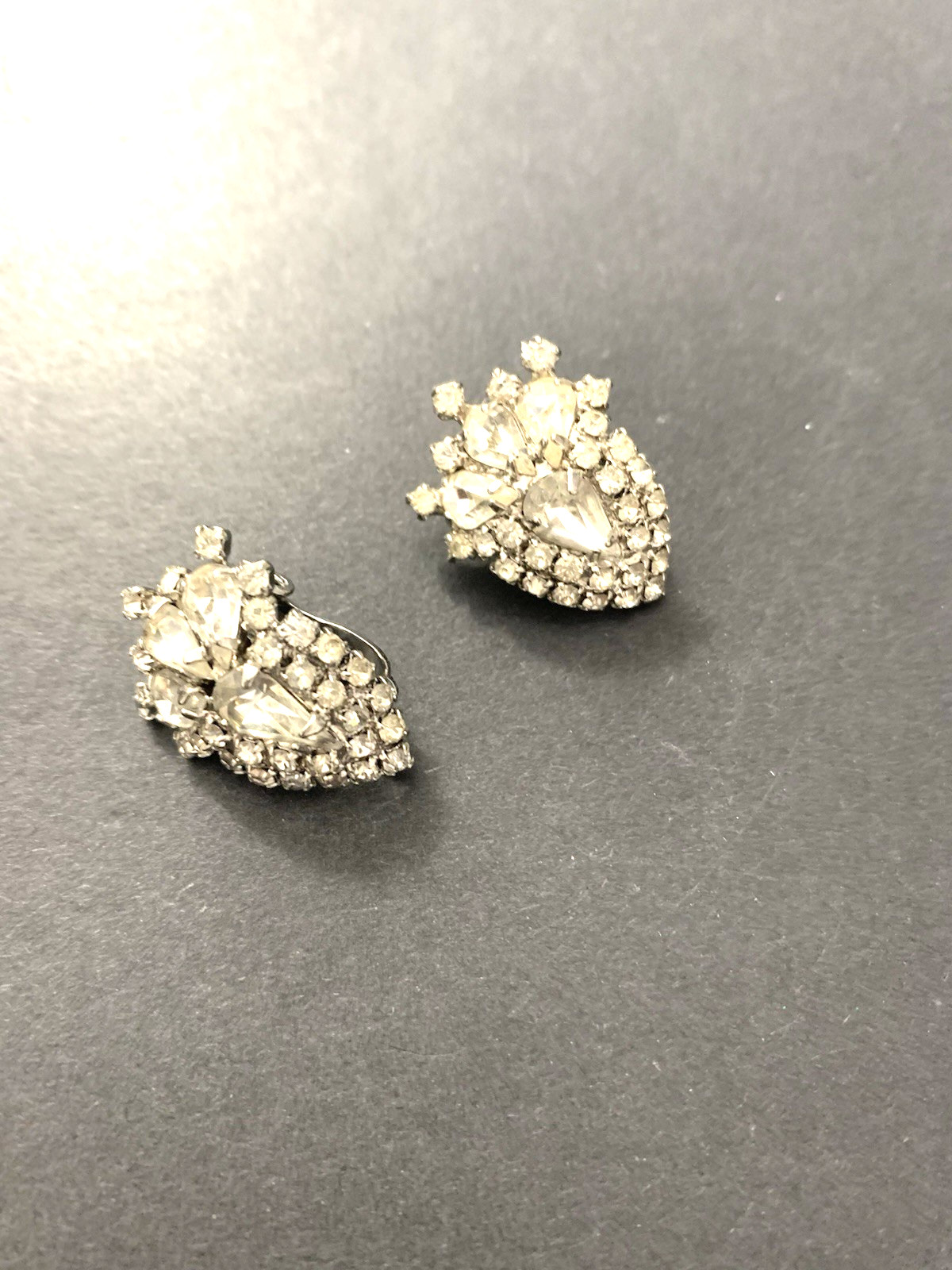 Vintage Clip on Earrings Silver Tone with Clear Stones